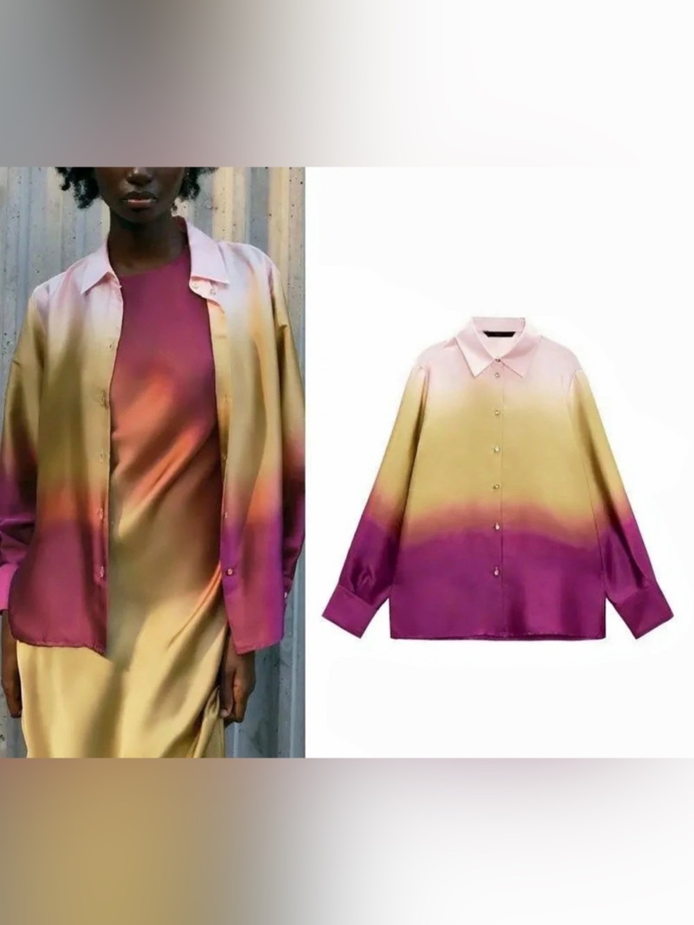 Zara Ombre Color Block Button Down Shirt Size Small